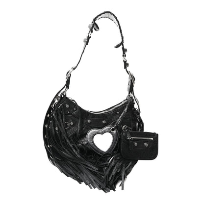 Balenciaga Agneau Arena Le Cagole Fringe Shoulder Bag XS Black 3 of 11