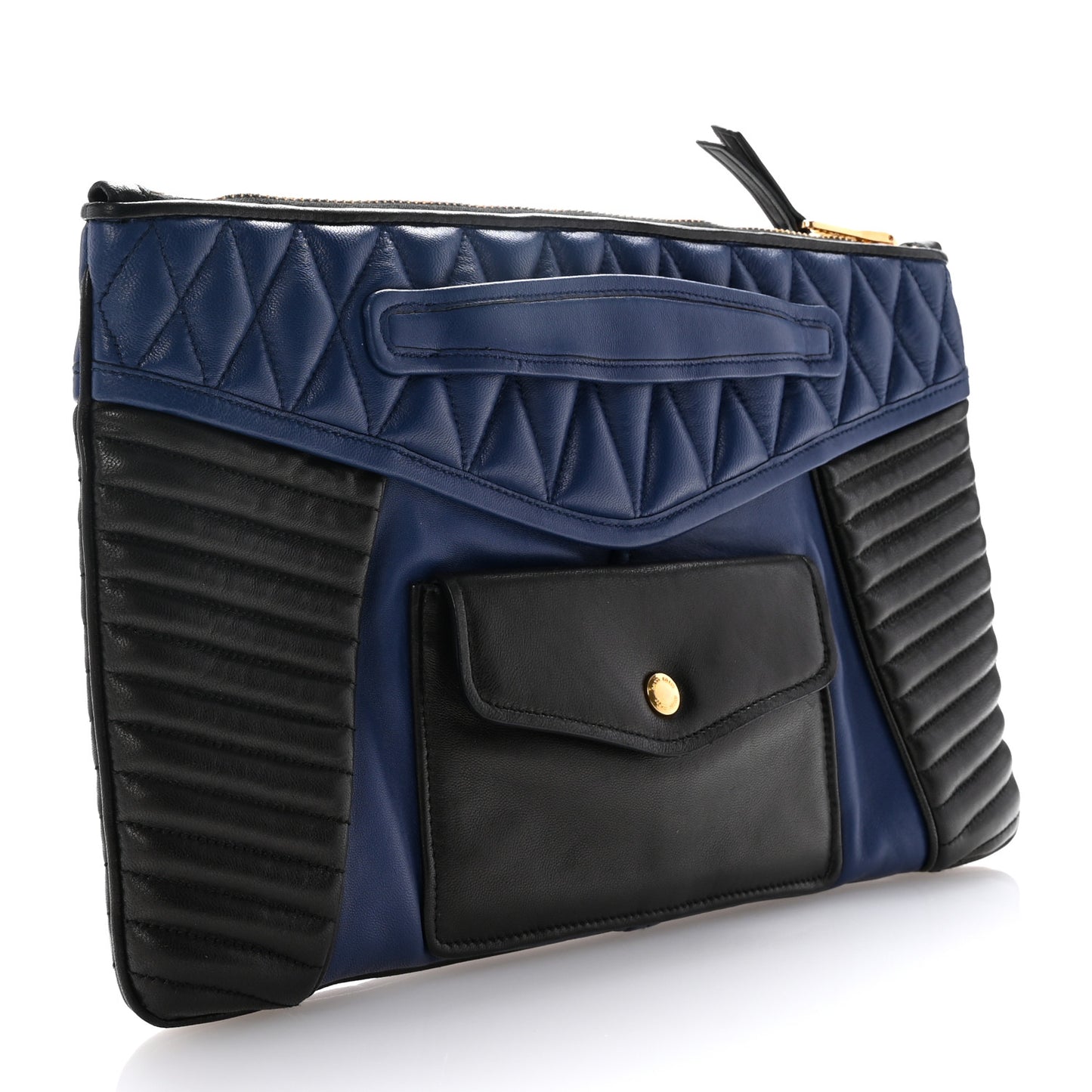Nappa Matelasse Biker Clutch Inchiostro Black