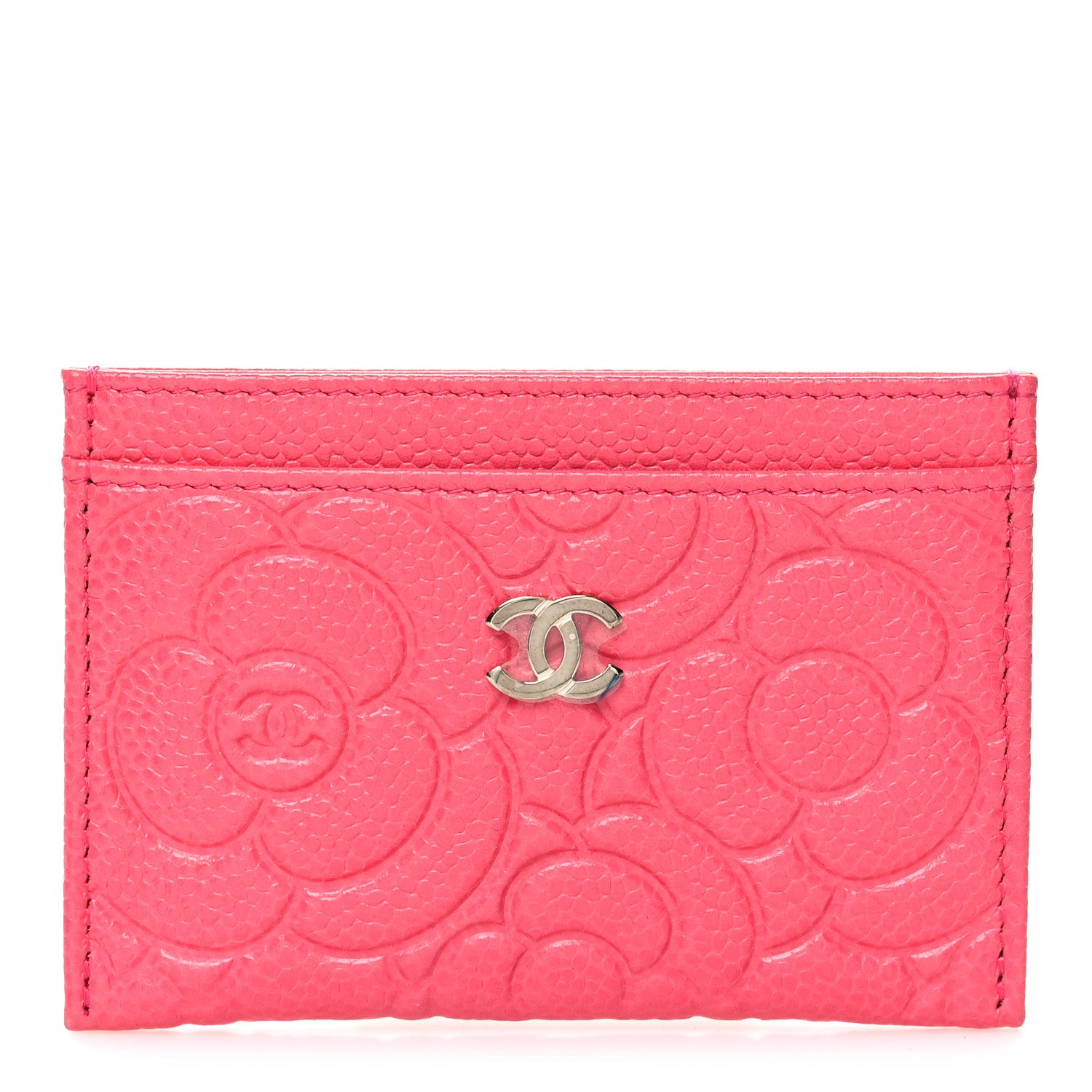 Chanel Caviar Camellia Embossed Card Holder Pink 1 of 10