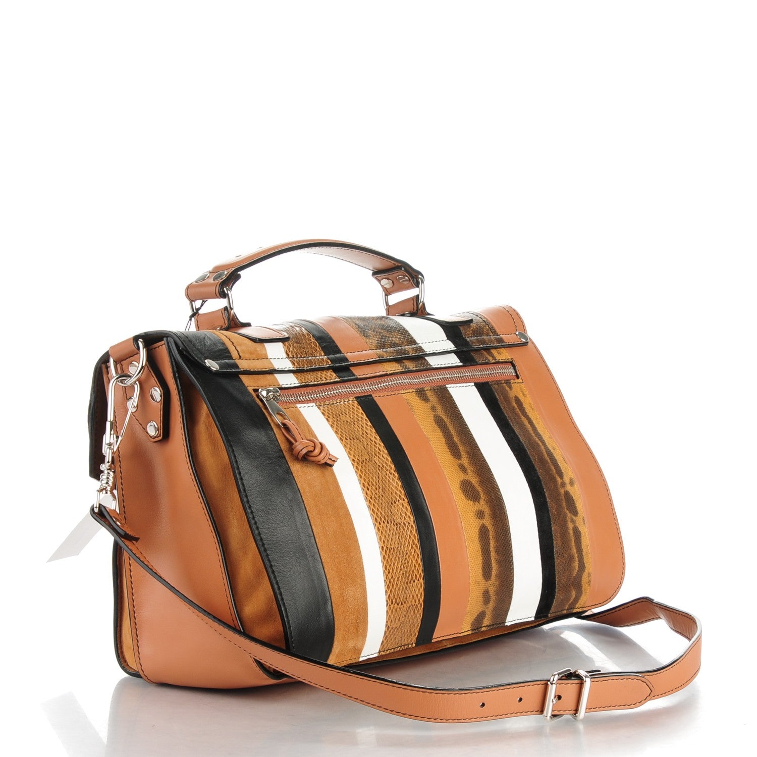 Proenza Schouler Lambskin Lizard Snakeskin Suede Medium PS1 Exotic Stripe Mix Satchel Dune 3 of 8