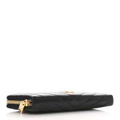 Saint Laurent Grain De Poudre Matelasse Chevron Monogram Zip Around Wallet Black 4 of 9