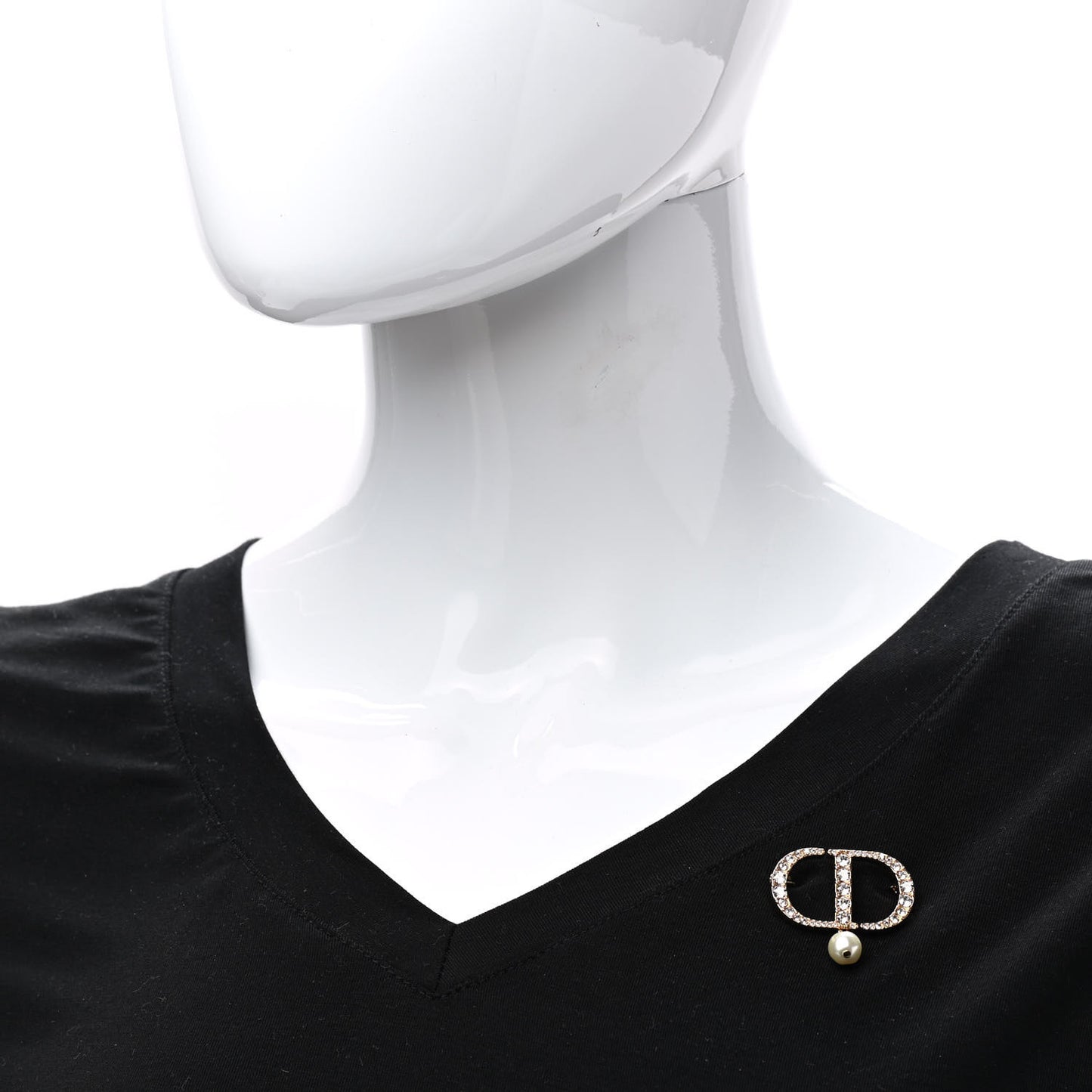 Crystal Pearl CD Logo Brooch Gold