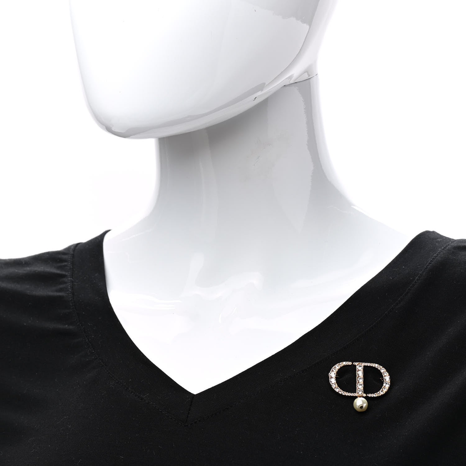 Christian Dior Crystal Pearl CD Logo Brooch Gold 2 of 4
