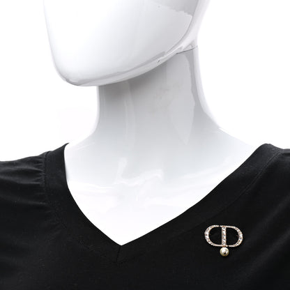 Christian Dior Crystal Pearl CD Logo Brooch Gold 2 of 4