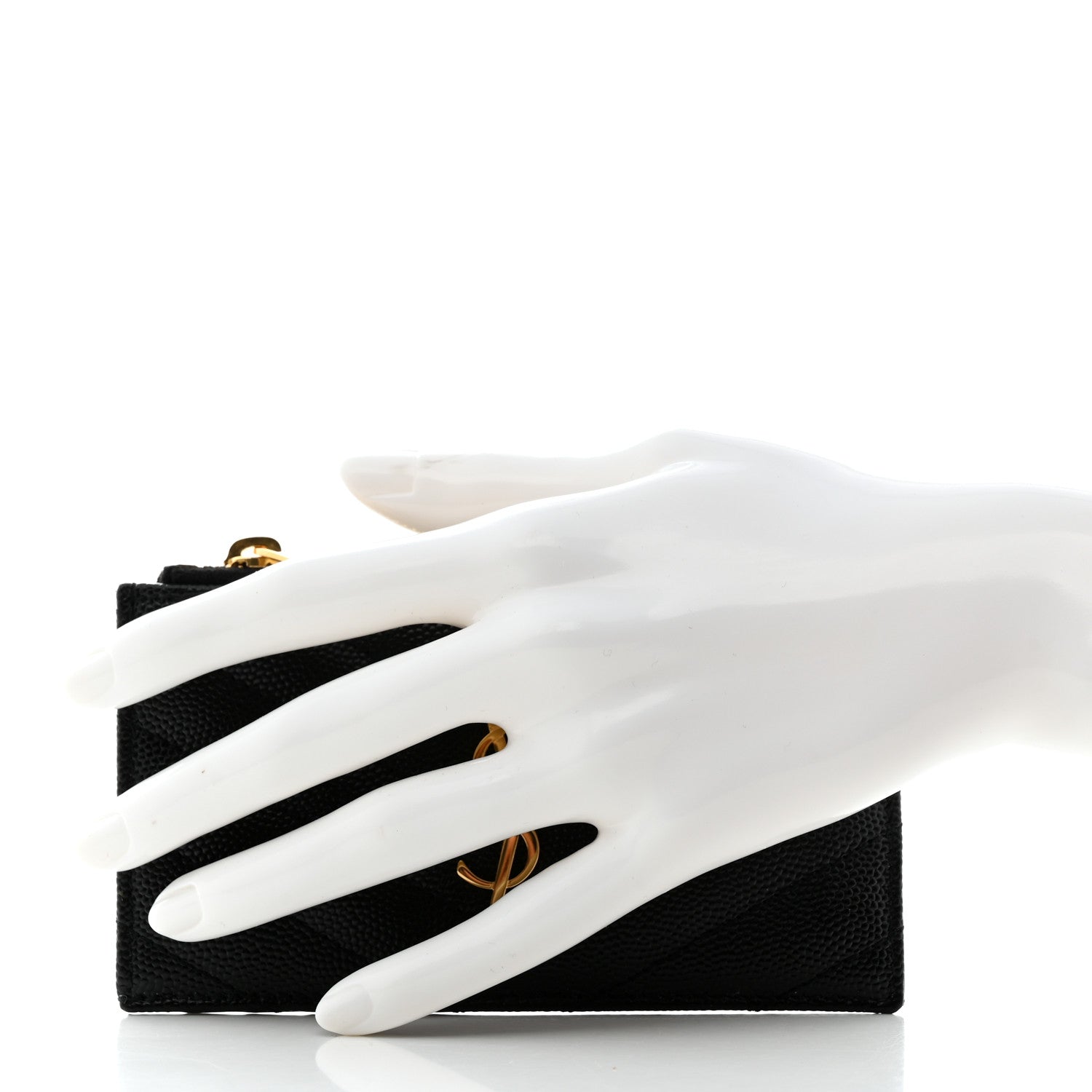 Saint Laurent Grain De Poudre Matelasse Chevron Monogram Fragments Zippered Card Case Black 2 of 7