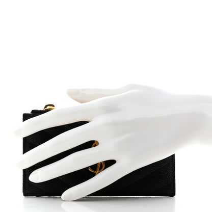 Saint Laurent Grain De Poudre Matelasse Chevron Monogram Fragments Zippered Card Case Black 2 of 7