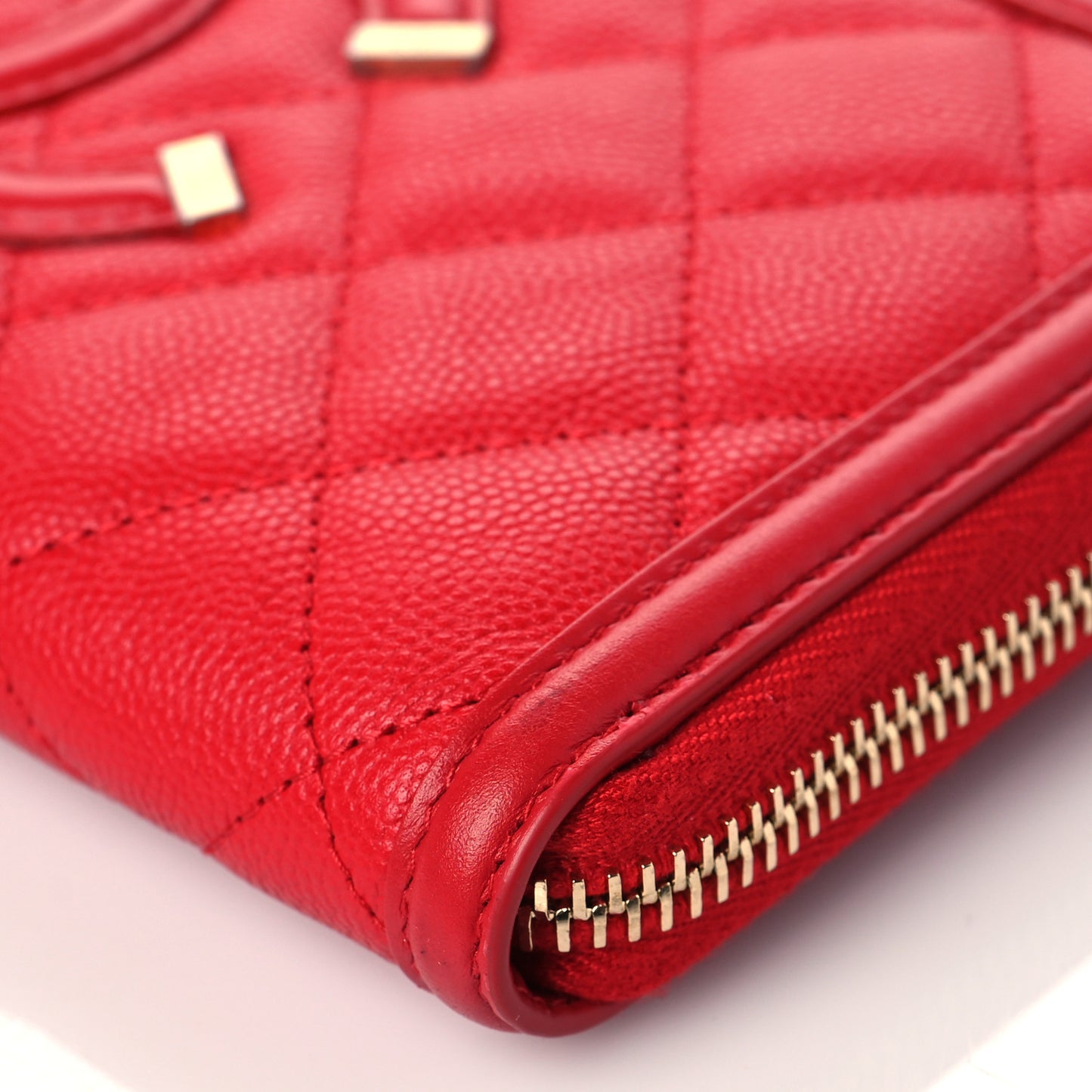 Caviar Quilted Filigree Zip Around Wallet Red
