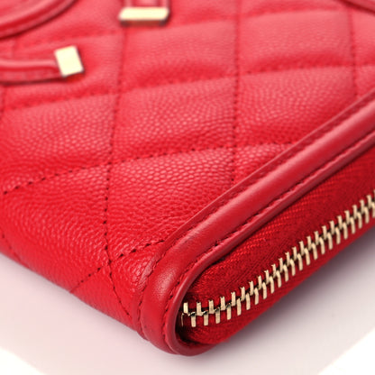 Chanel Caviar Quilted Filigree Zip Around Wallet Red 11 of 12