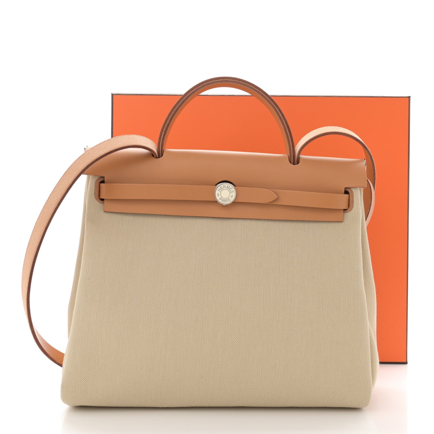 Hermes Toile Militaire Vache Hunter Laque Herbag Zip Retourne PM 31 Beton Naturel Sable Nata 13 of 13