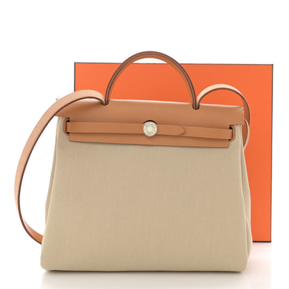 Hermes Toile Militaire Vache Hunter Laque Herbag Zip Retourne PM 31 Beton Naturel Sable Nata 13 of 13