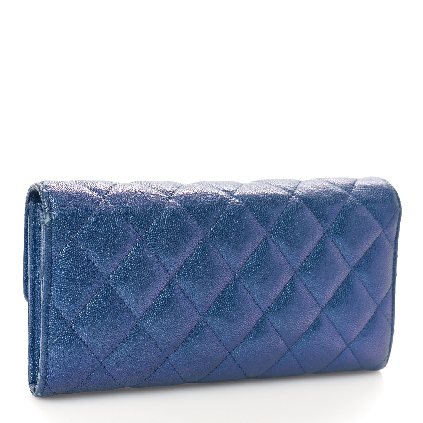 Iridescent Caviar Quilted Large Gusset Flap Wallet Dark Blue