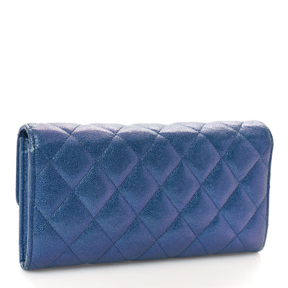 Chanel Iridescent Caviar Quilted Large Gusset Flap Wallet Dark Blue 3 of 11