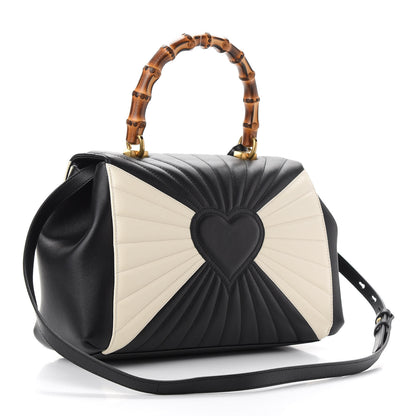 Gucci Calfskin Bamboo Trapuntata Queen Margaret Top Handle Bag Mystic White Black 3 of 9