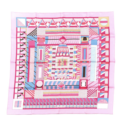 Hermes Silk A Garden of Shapes Scarf 90 Rose Bleu Jean Blanc 1 of 6