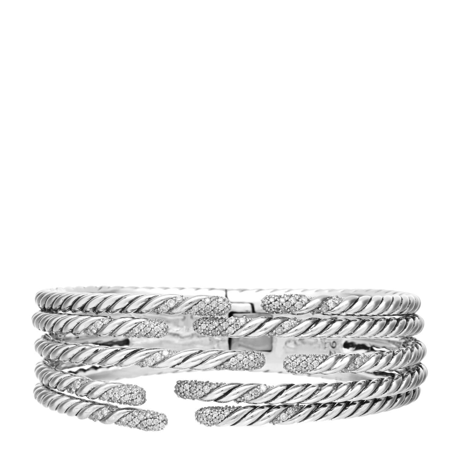 David Yurman Sterling Silver Diamond 5-Row Open Willow Bracelet 1 of 3