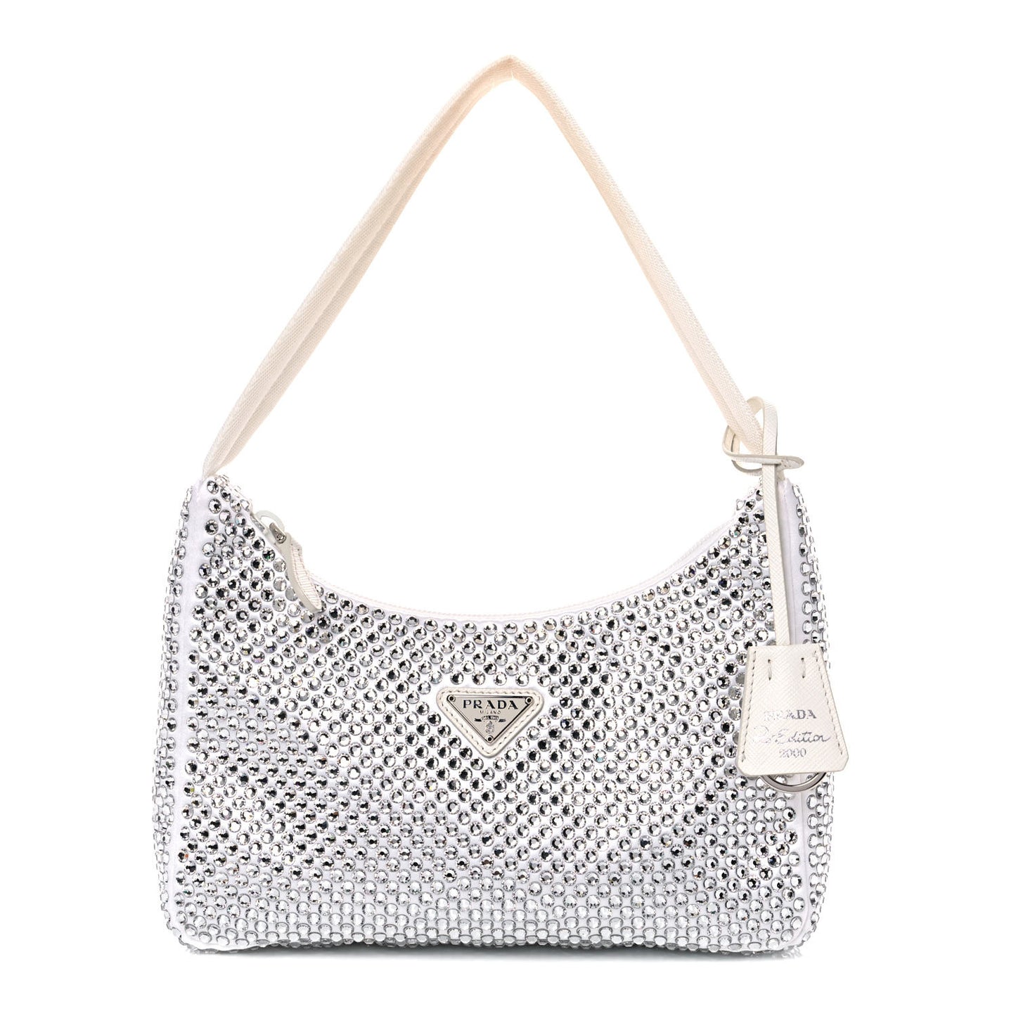 Satin Crystal Mini Re-Edition 2000 Bag White