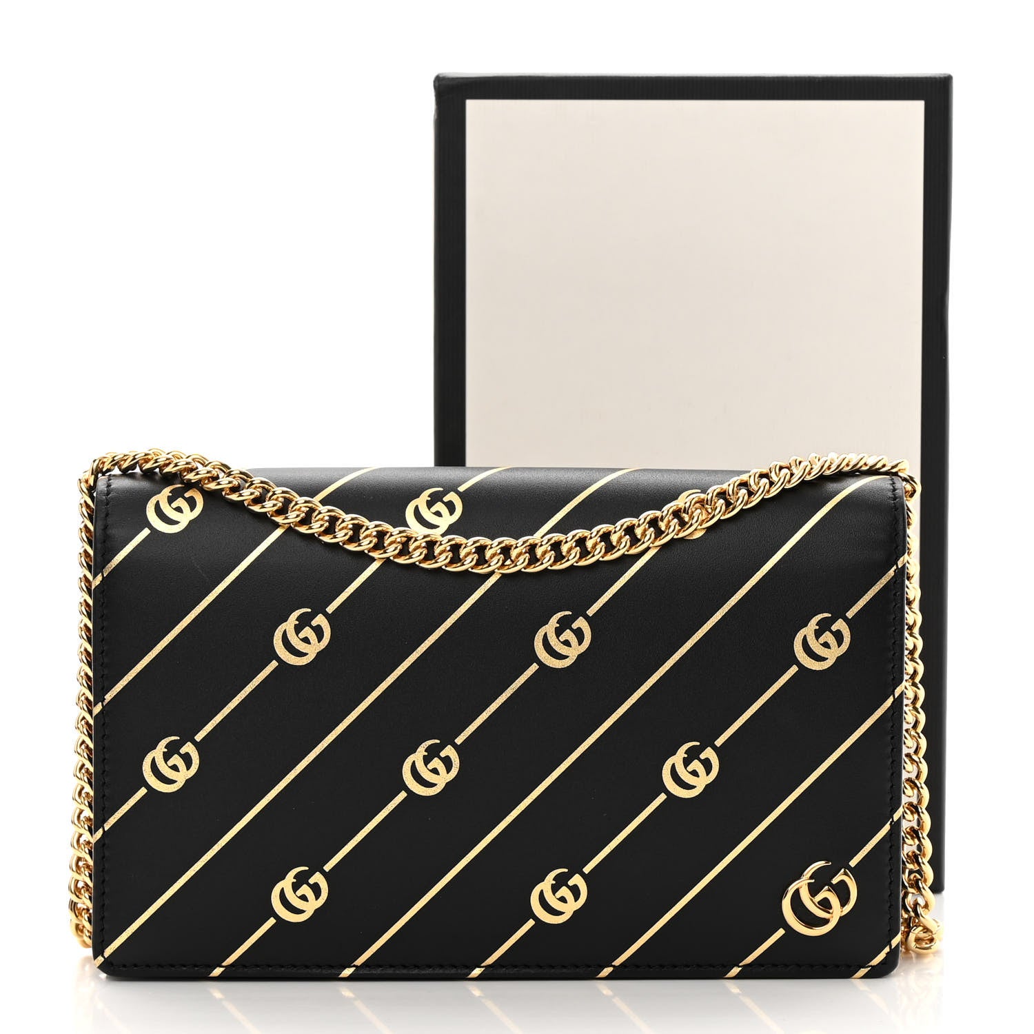 Gucci Calfskin Diagonal GG Mini Chain Wallet Black Gold 11 of 11