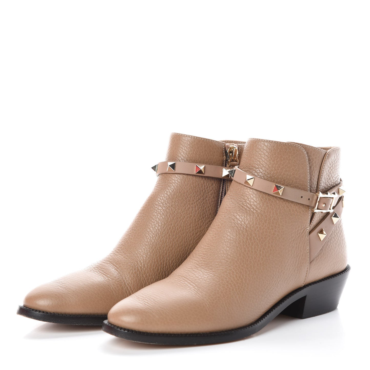 Grained Calfskin Rockstud Single Buckle 35mm Cowboy Ankle Boots 36 Alpaca