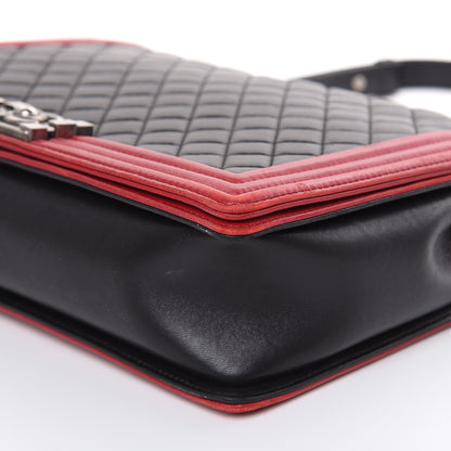 Chanel Lambskin Quilted Large Boy Flap Black Red 9 of 17