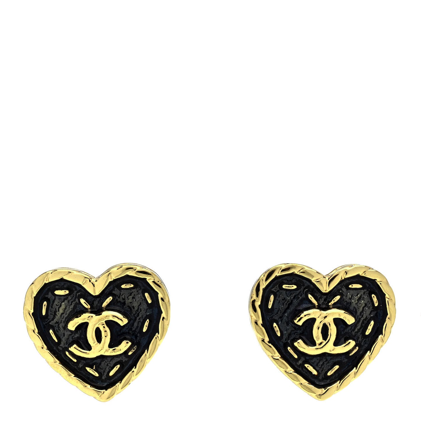 Metal Enamel CC Denim Heart Earrings Gold Blue