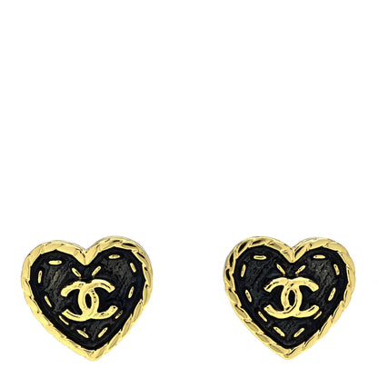 Chanel Metal Enamel CC Denim Heart Earrings Gold Blue 1 of 5