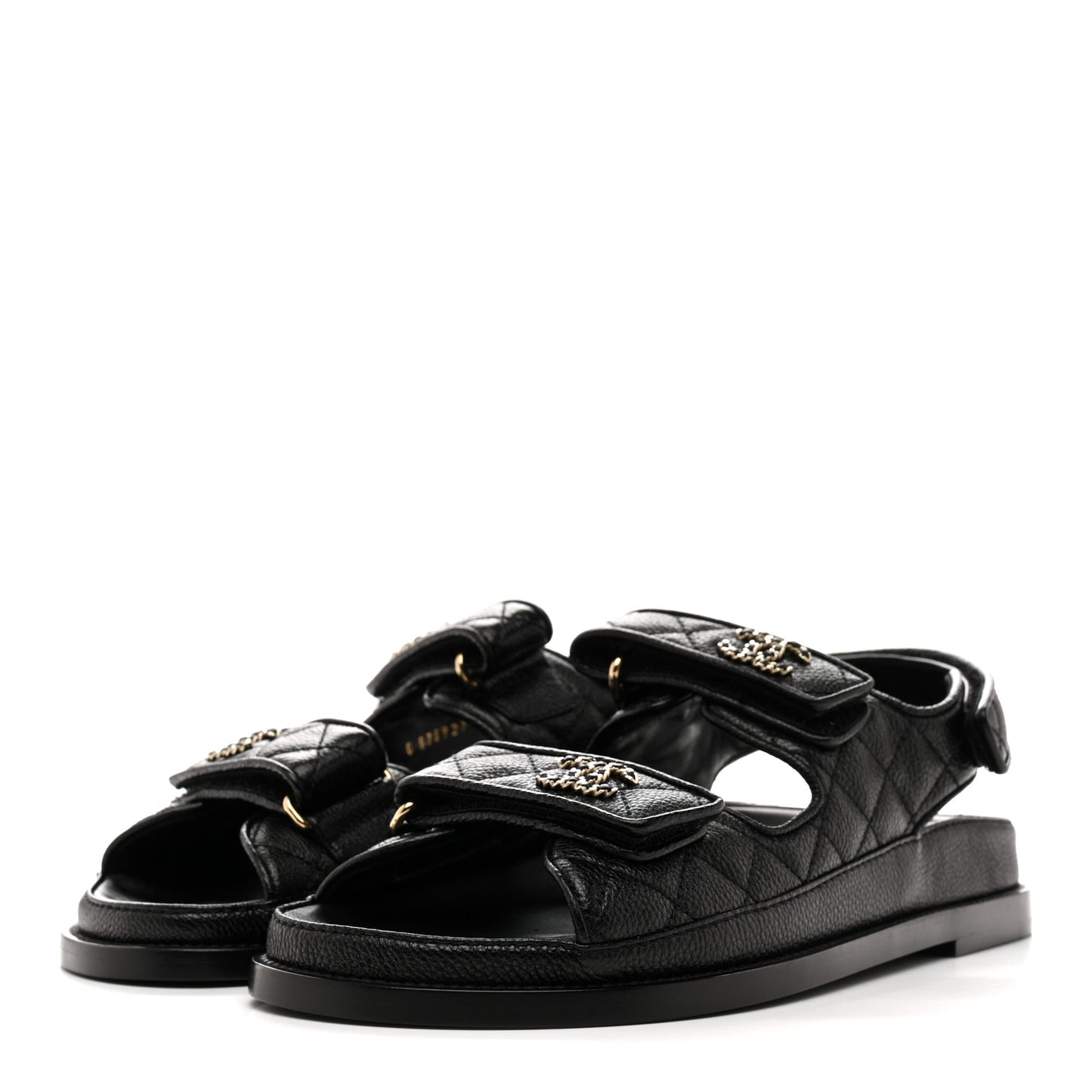 Grained Calfskin Velcro Dad Sandals 38 Black