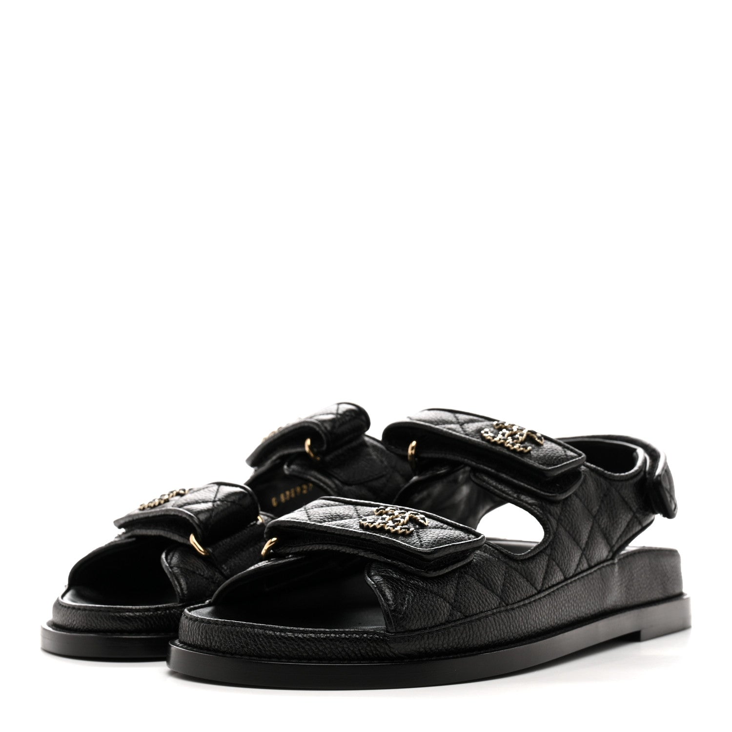Chanel Grained Calfskin Velcro Dad Sandals 38 Black 4 of 10