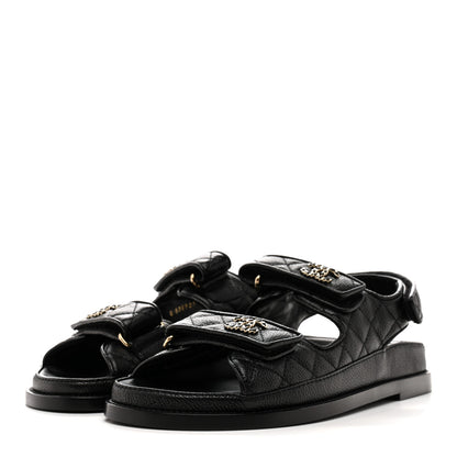 Chanel Grained Calfskin Velcro Dad Sandals 38 Black 4 of 10