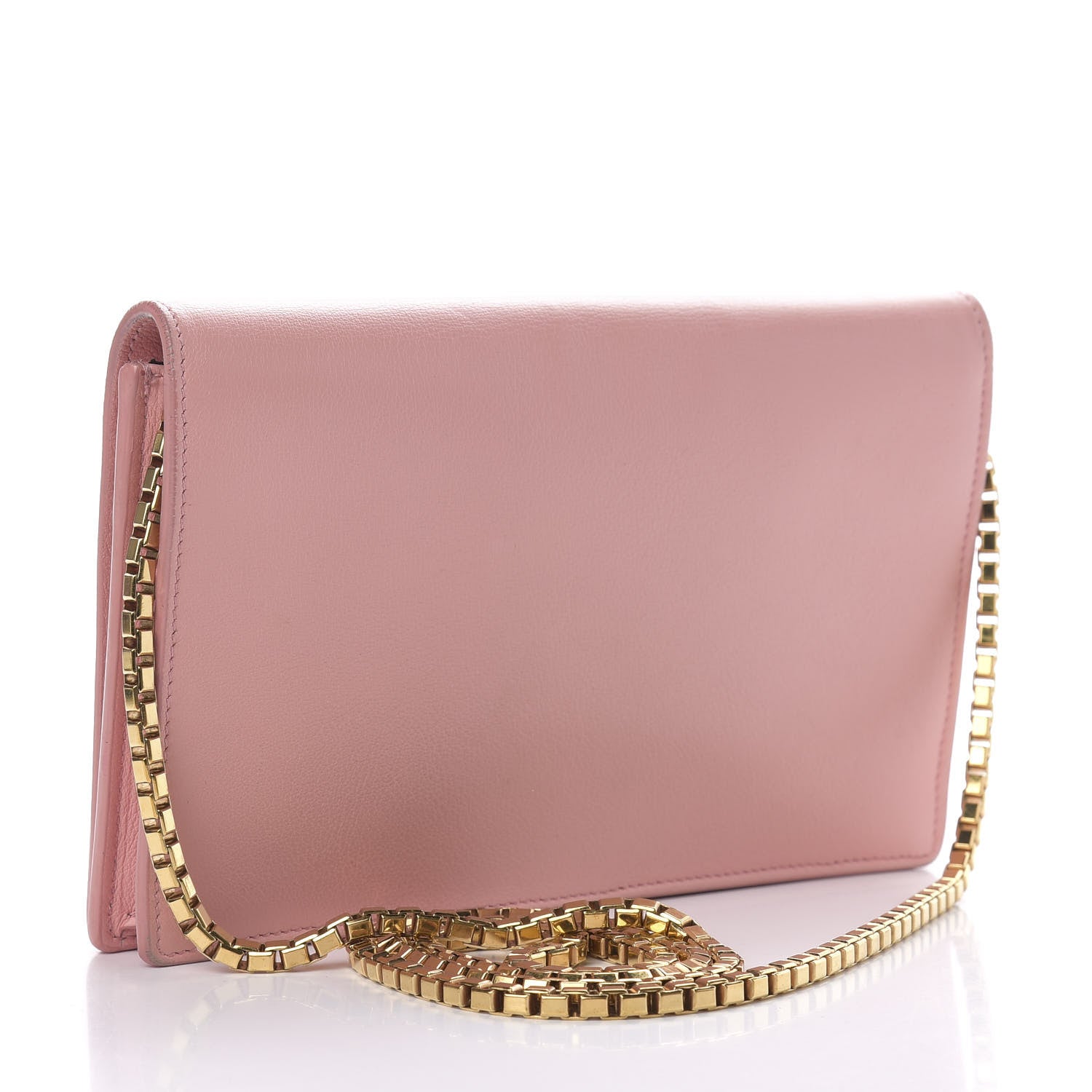 Balenciaga Veau Amp Plate Gold Chain Wallet Rose 3 of 12