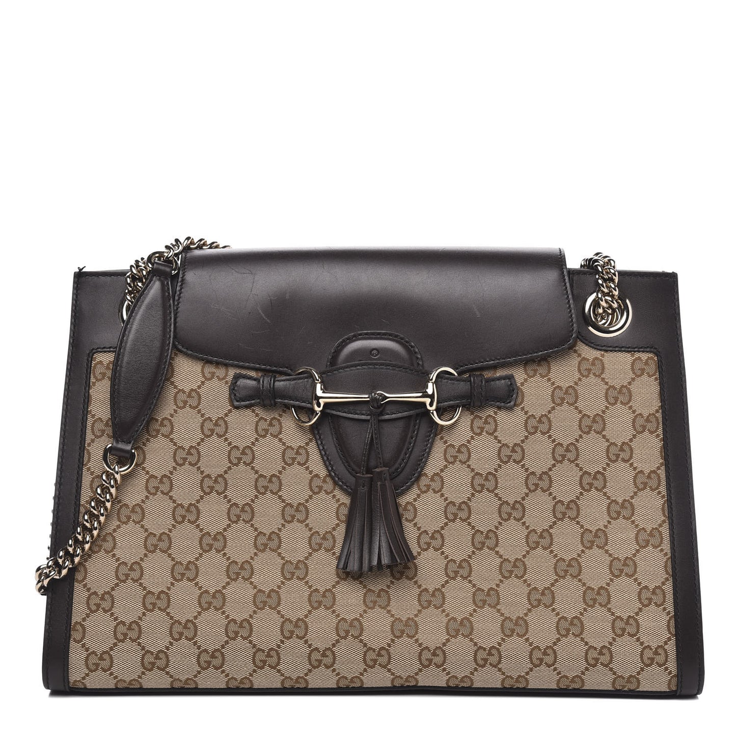 Monogram Margaux Calfskin Large Emily Chain Shoulder Bag Beige Ebony Cocoa