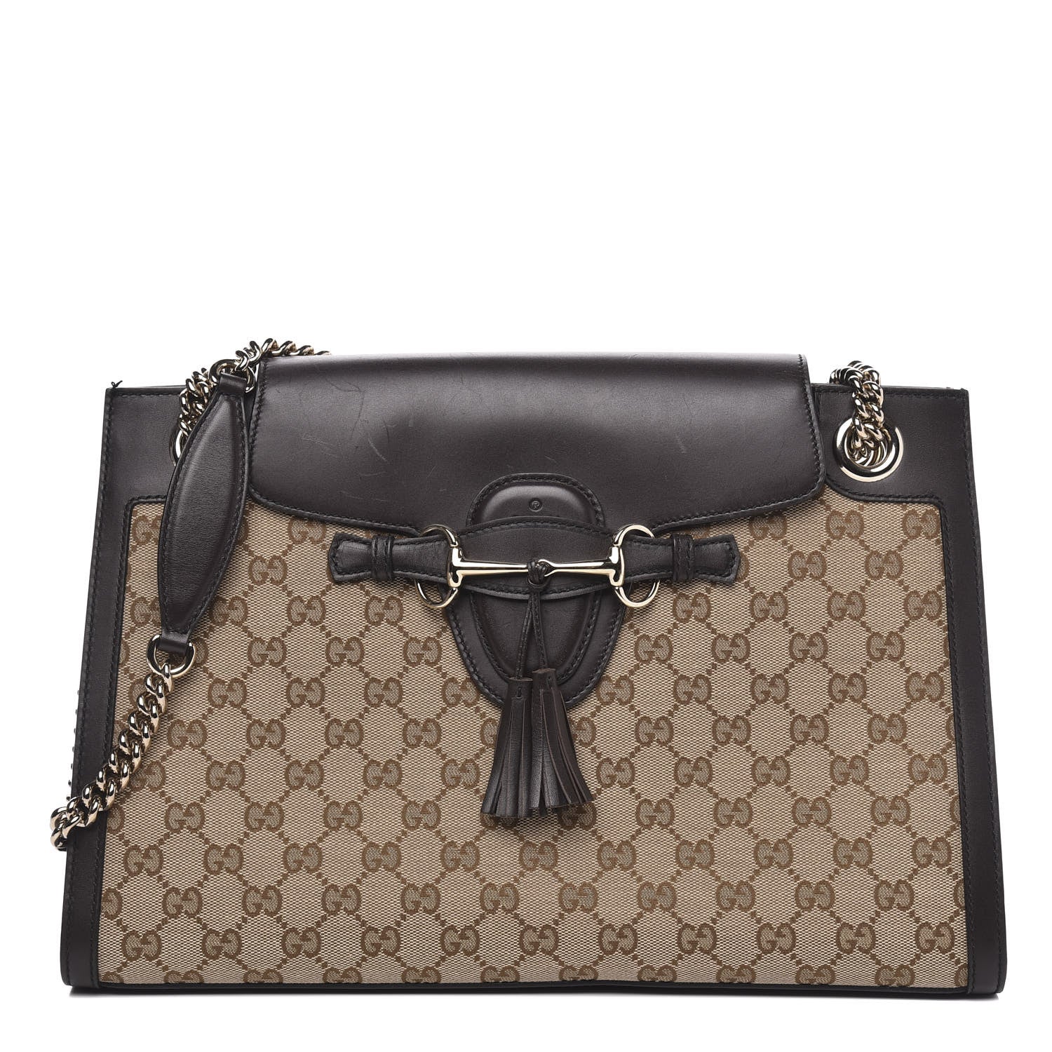Gucci Monogram Margaux Calfskin Large Emily Chain Shoulder Bag Beige Ebony Cocoa 1 of 15