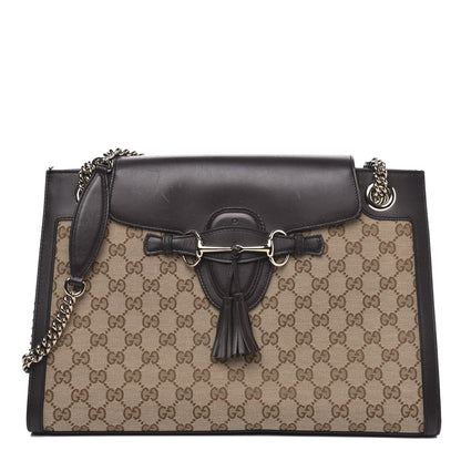 Gucci Monogram Margaux Calfskin Large Emily Chain Shoulder Bag Beige Ebony Cocoa 1 of 15