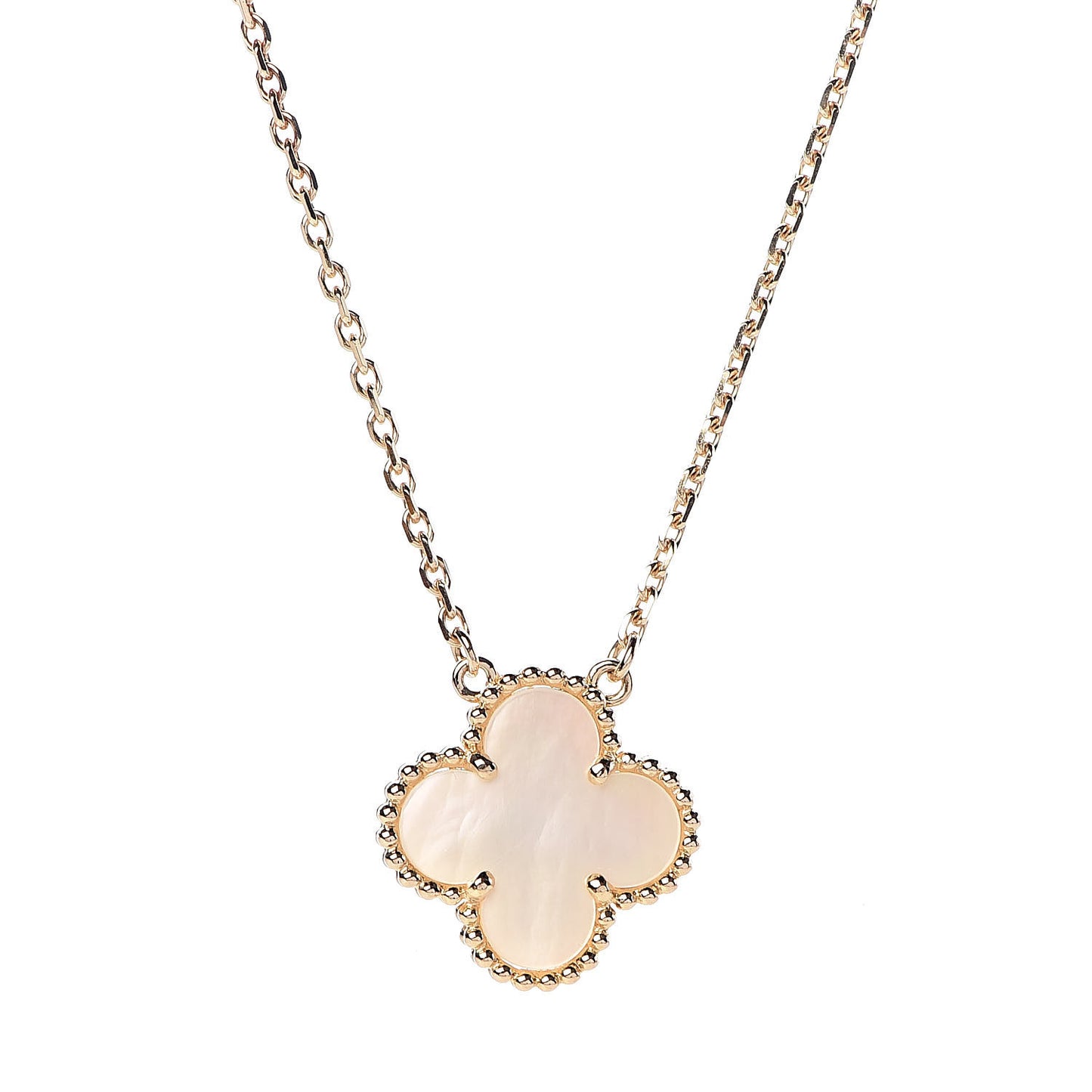 18K Yellow Gold Mother of Pearl Vintage Alhambra Pendant Necklace