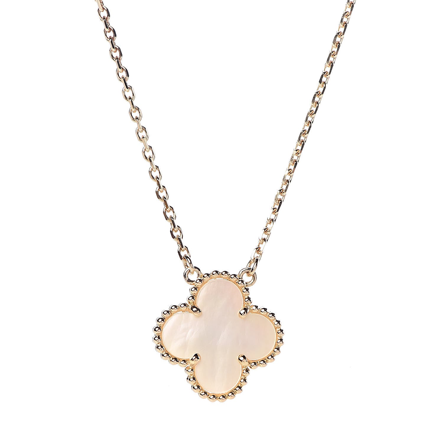 Van Cleef & Arpels 18K Yellow Gold Mother of Pearl Vintage Alhambra Pendant Necklace 4 of 6