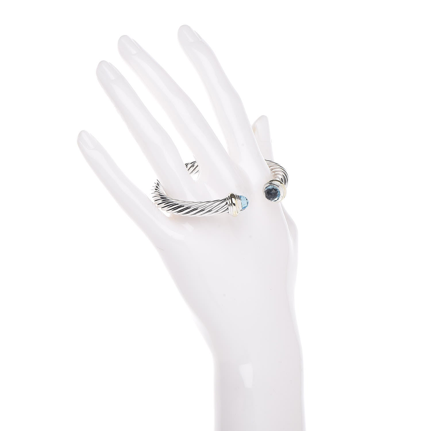 David Yurman Sterling Silver 14K Yellow Gold Blue Topaz 7mm Cable Classics Bracelet 2 of 5