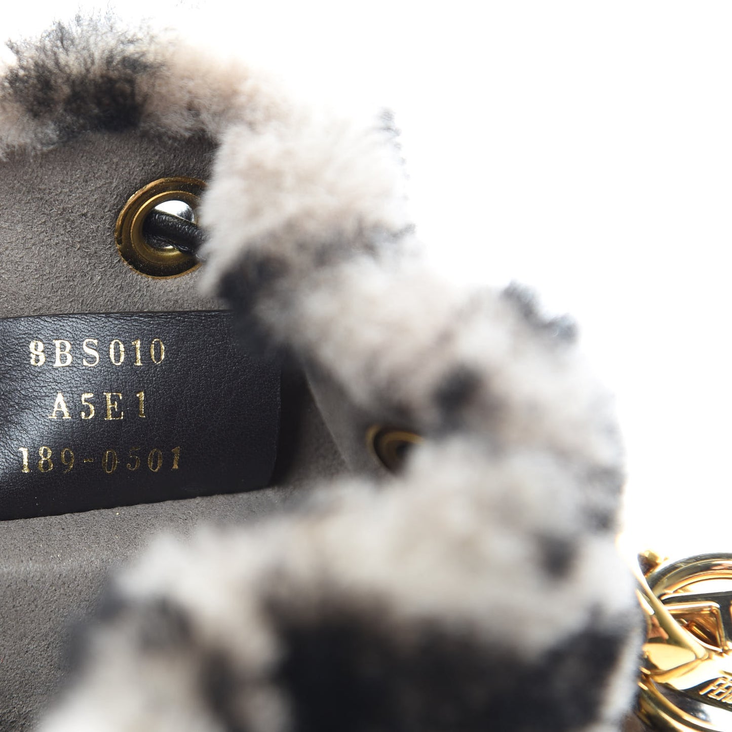 Shearling F is Fendi Macro FF 1974 Diagonal Mini Mon Tresor Bucket Bag Dove Black