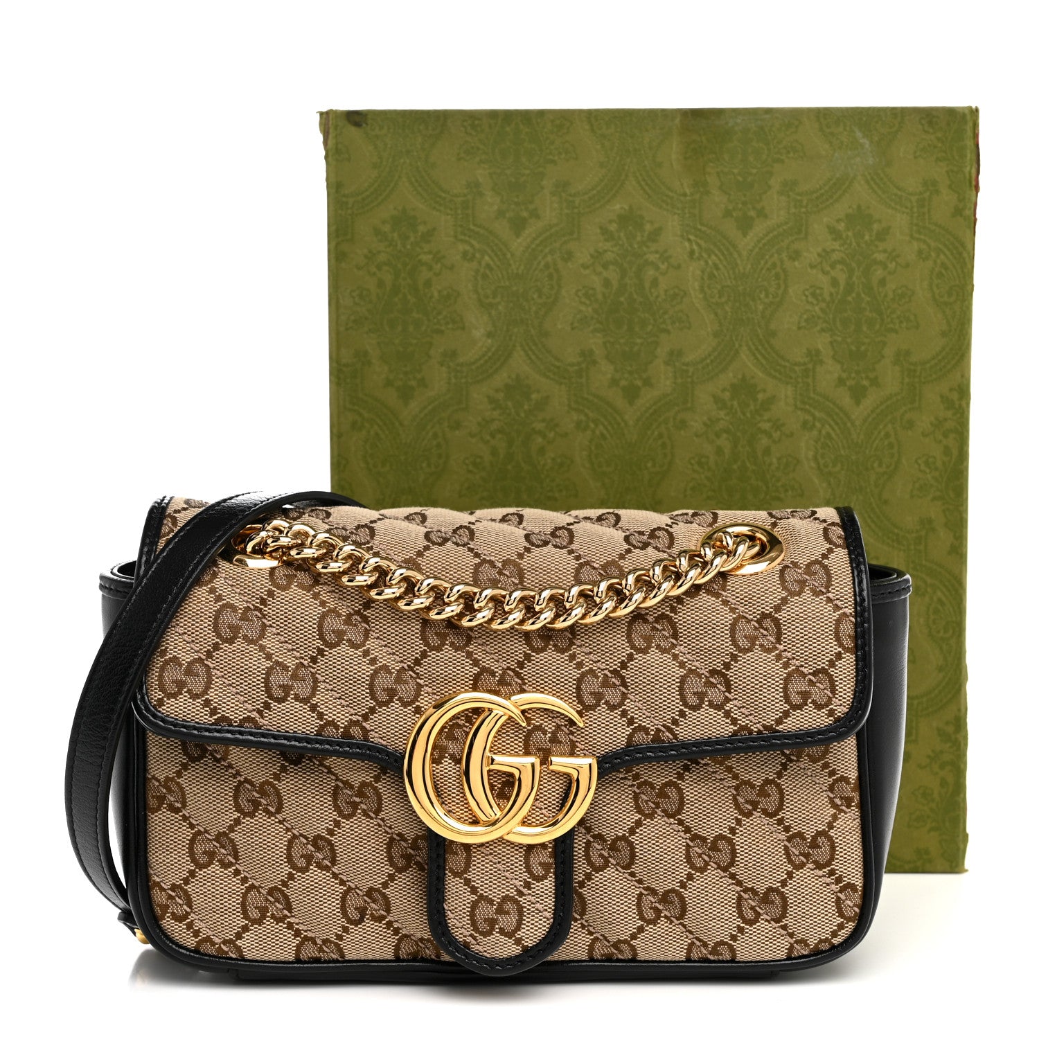 Gucci Monogram Matelasse Diagonal Mini GG Marmont Shoulder Bag Beige Black 11 of 11