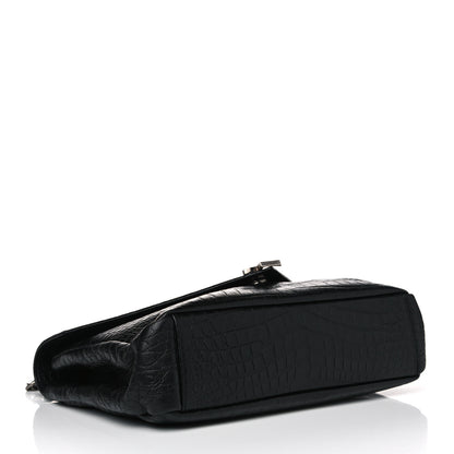 Saint Laurent Calfskin Crocodile Embossed Monogram Large College Satchel Black 3 of 10
