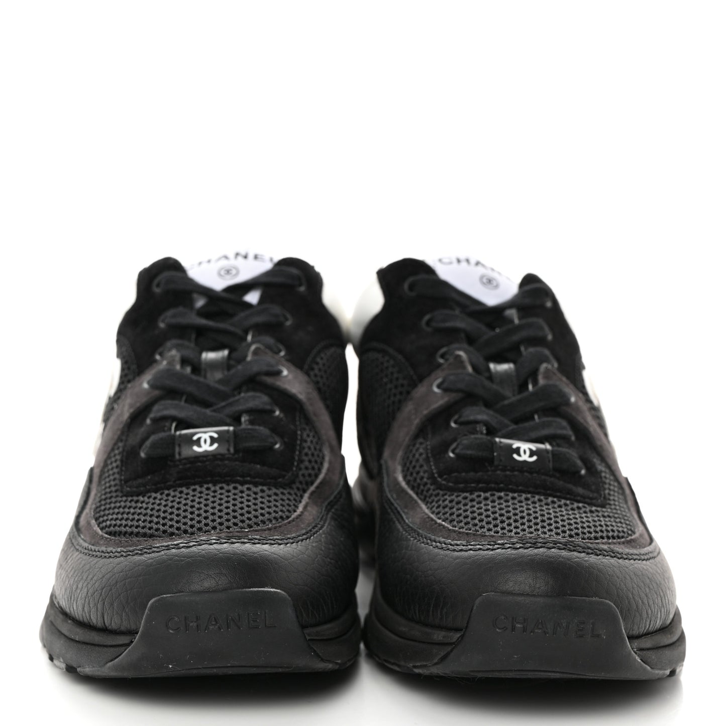 Mesh Suede Grained Calfskin Womens CC Sneakers 40.5 Black White