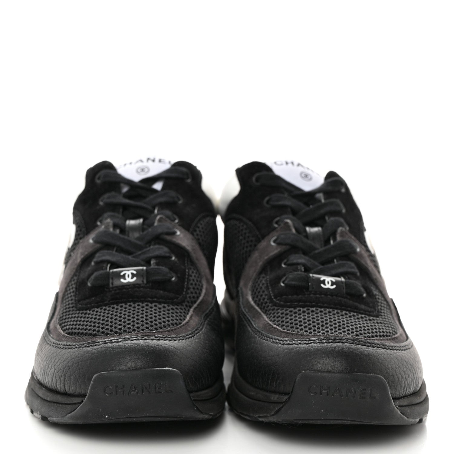Chanel Mesh Suede Grained Calfskin Womens CC Sneakers 40.5 Black White 2 of 9