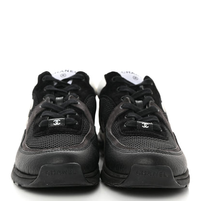 Chanel Mesh Suede Grained Calfskin Womens CC Sneakers 40.5 Black White 2 of 9