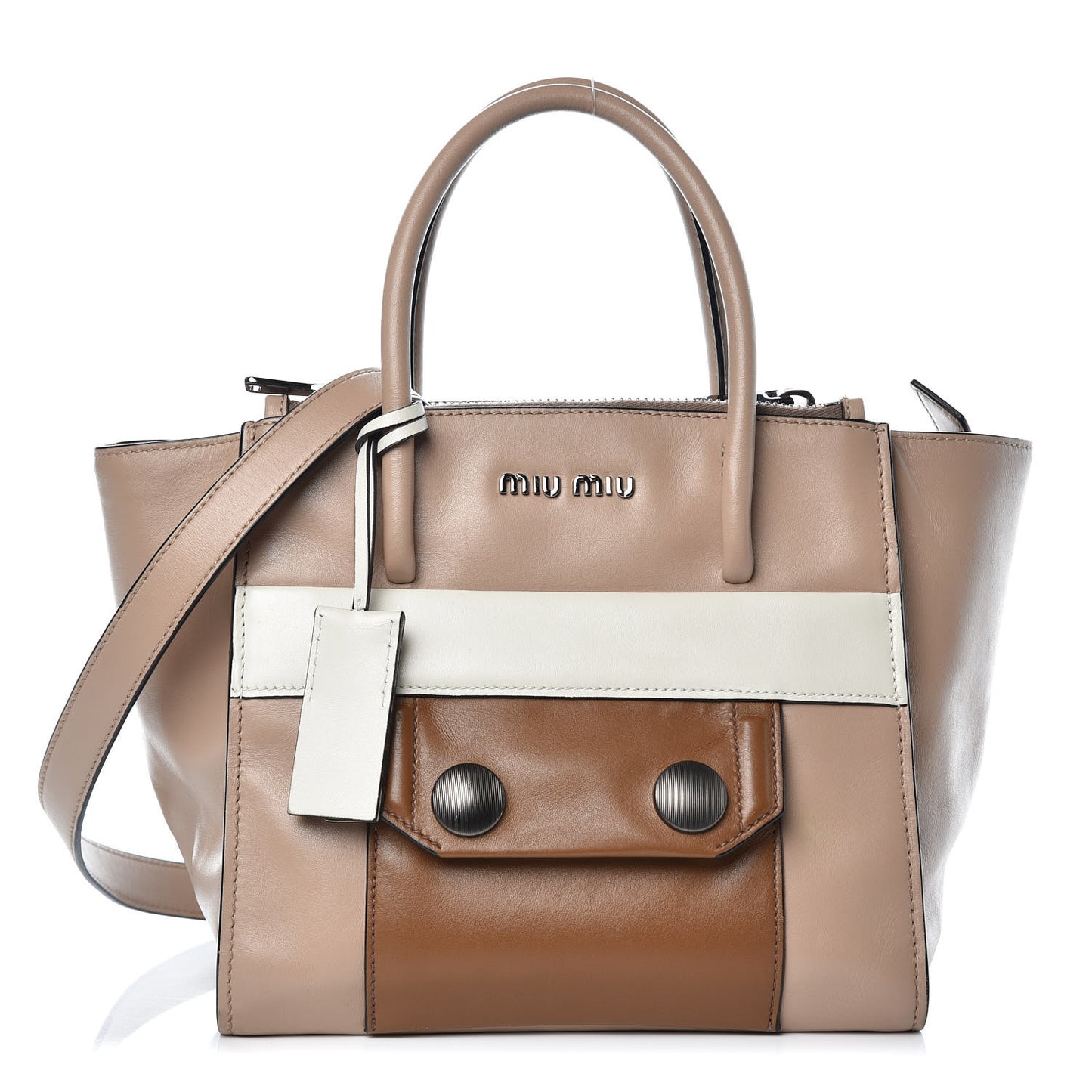 Soft Calf Colorblock Twin Pocket Tote Cammeo Cannella