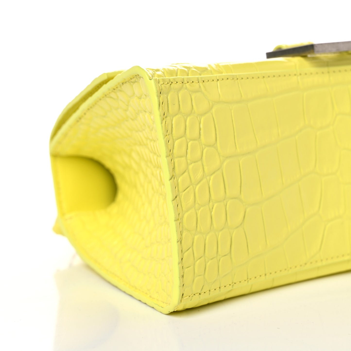 Shiny Calfskin Crocodile Embossed Small Hourglass Top Handle Bag Light Yellow