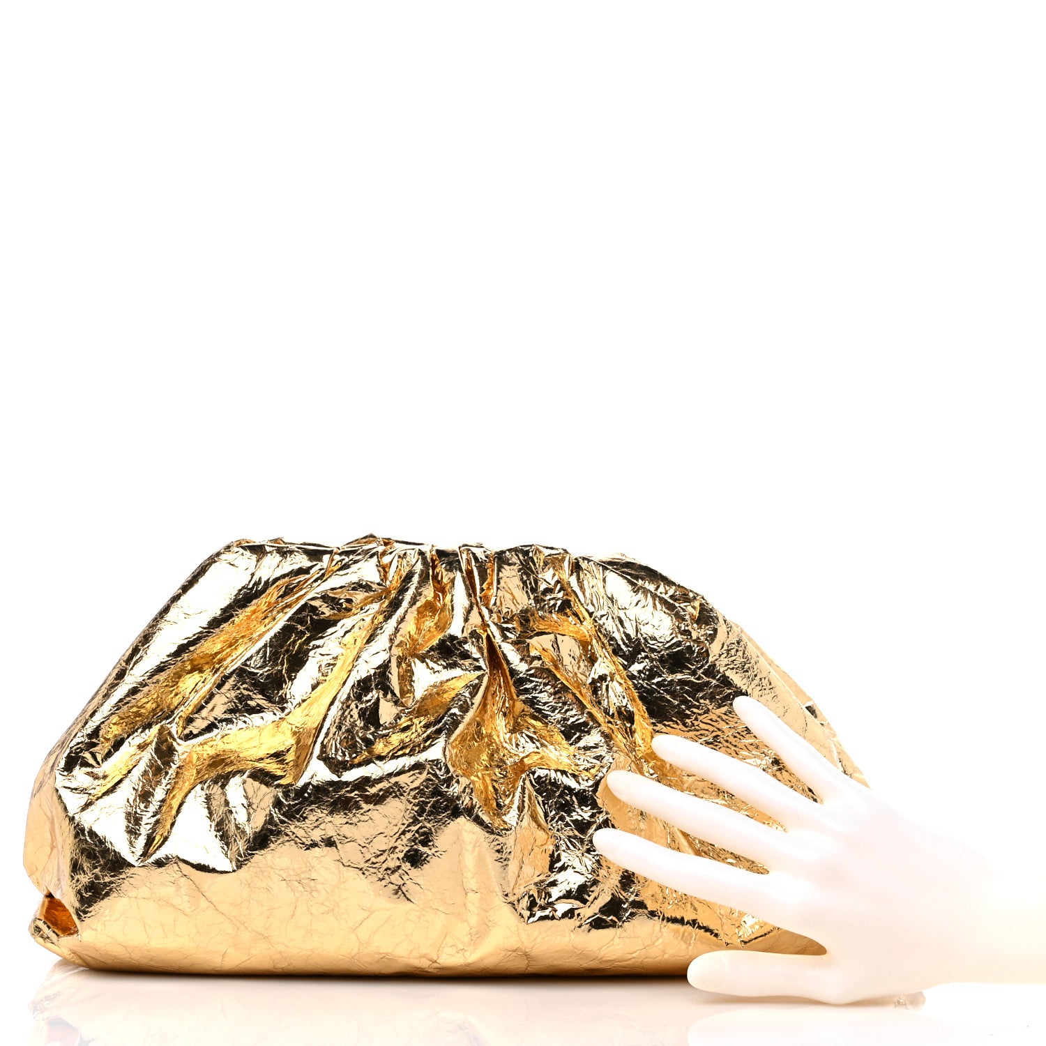 Bottega Veneta Metallic Crinkled Lambskin The Pouch Oversized Clutch Oro 2 of 8