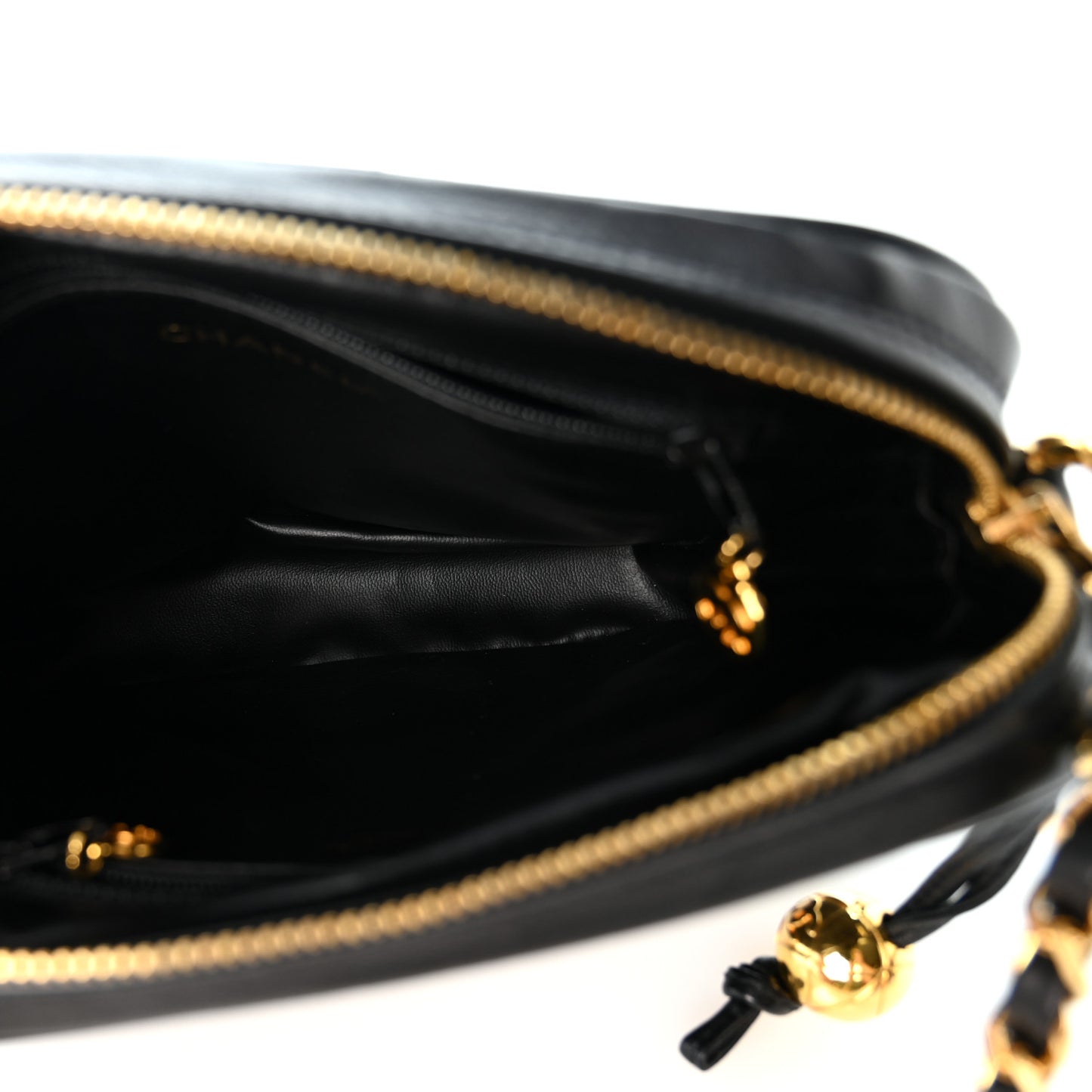 Lambskin Chevron Quilted Small Camera Case Black