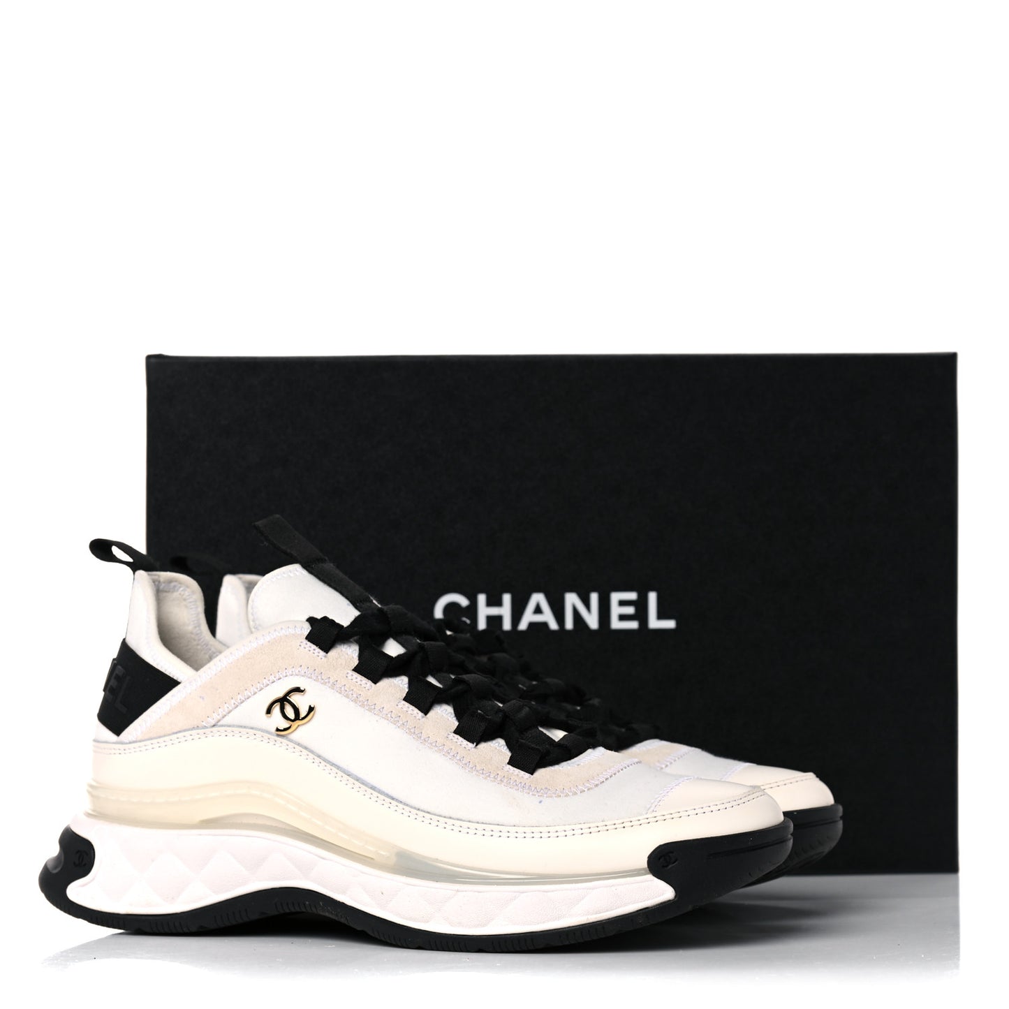 Velvet Calfskin Mixed Fibers CC Sneakers 39 Ivory Black