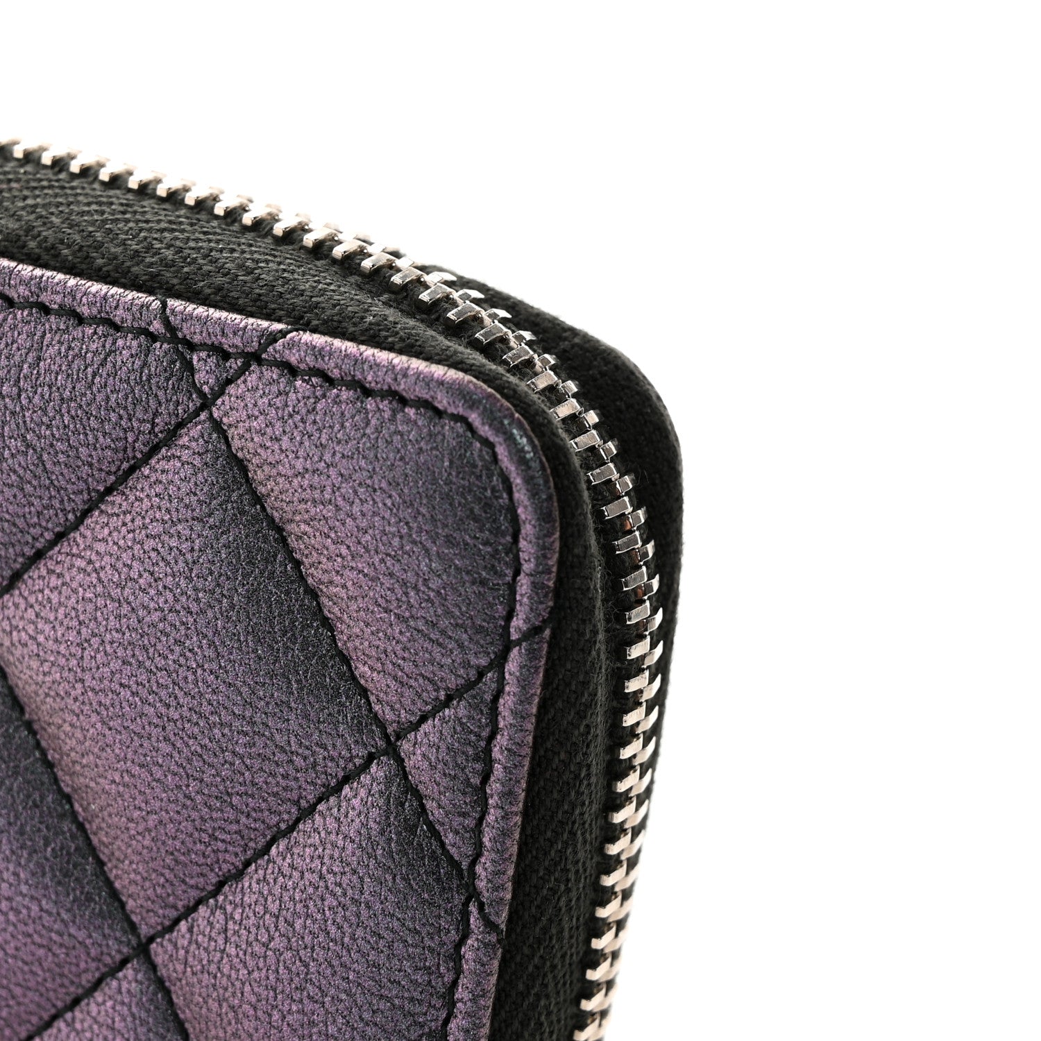 Chanel Iridescent Goatskin Quilted Zip Coin Purse Purple 8 of 9