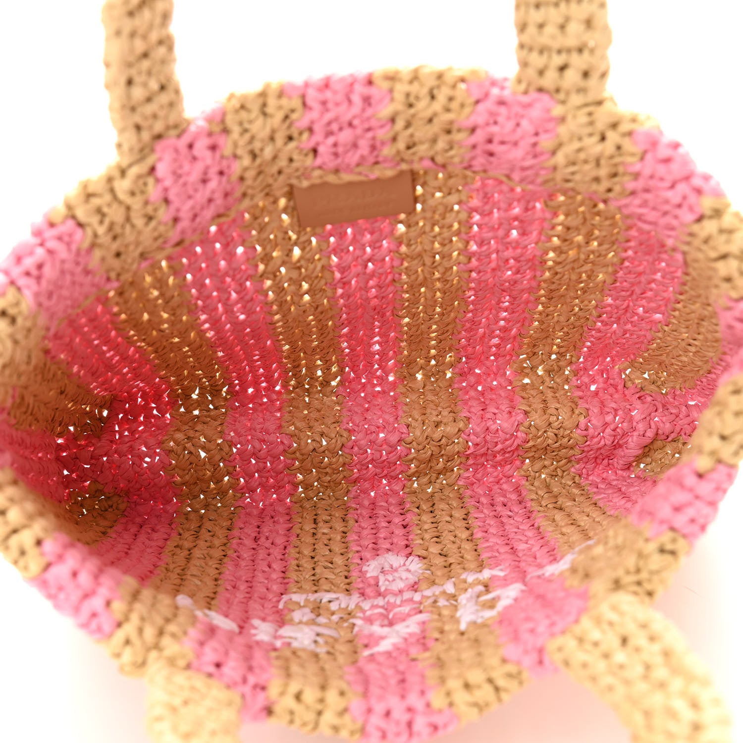 Prada Yarn Raffia Effect Crochet Striped Small Logo Tote Naturale Petalo 5 of 9