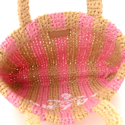 Prada Yarn Raffia Effect Crochet Striped Small Logo Tote Naturale Petalo 5 of 9