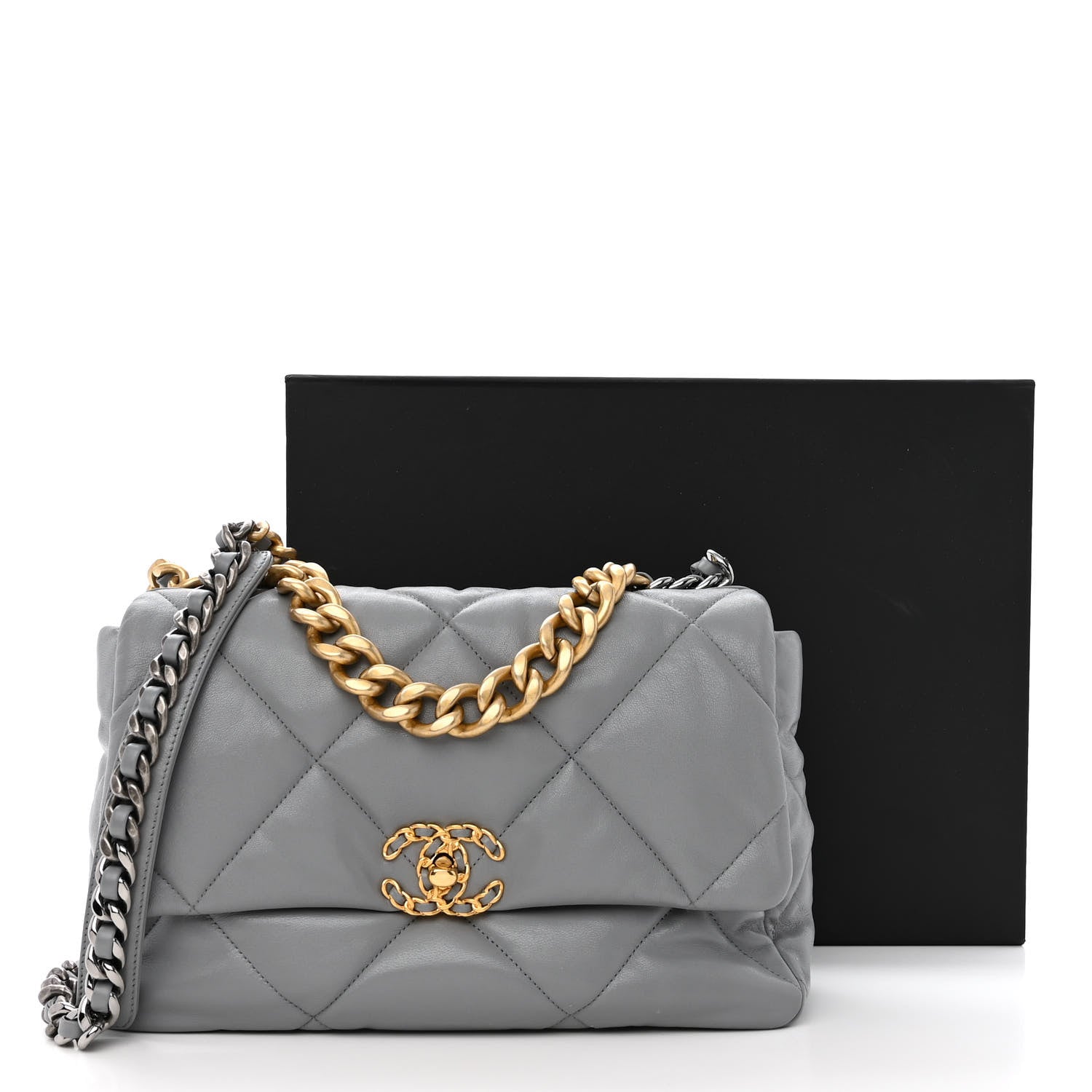 Chanel Lambskin Quilted Large Chanel 19 Flap Grey 12 of 12